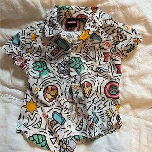 Marvel Kids Button Down Shirt - White with Red, Yellow, Green, Blue